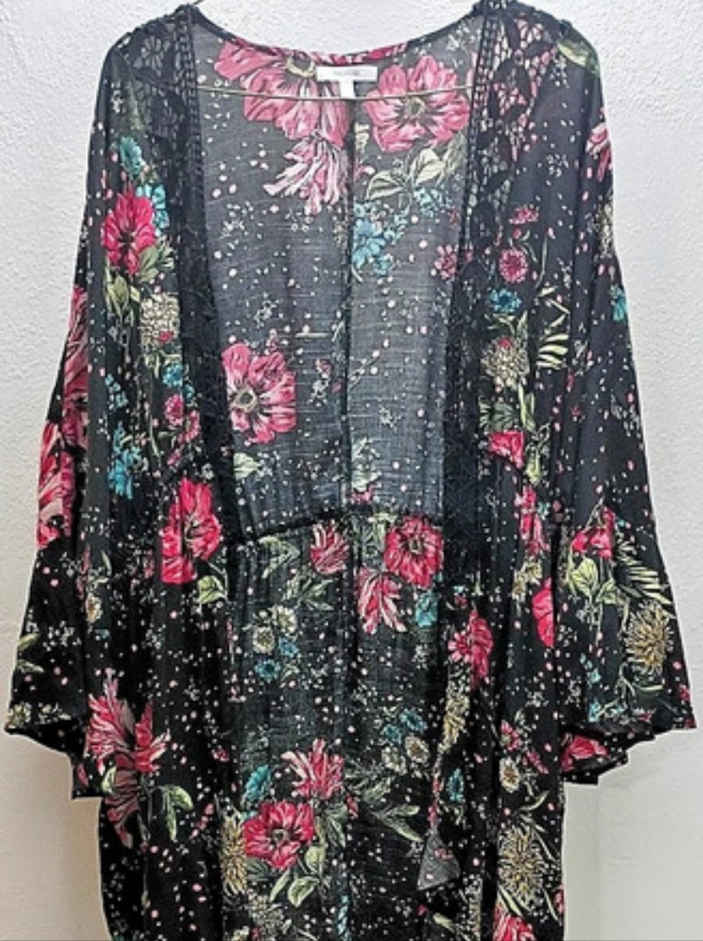 NWOT Maurices Boho Floral Lace Trim Kimono Cardigan Size 2X